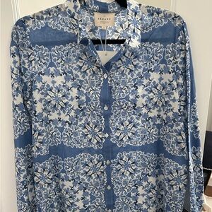Sezane Blue and White Floral Pierro Shirt/Blouse